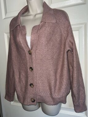 Tahari Woman Dusty Rose Button-Up Collared Cardigan